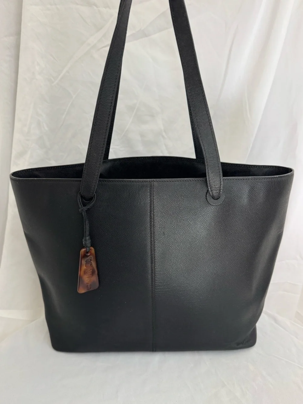 CHANEL Vintage Black Textured Saffiano-style Leather Tote Shopper Bag Italy - Picture 10 of 16